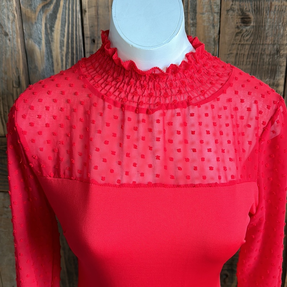 Red Ruffled Long Sleeve Bodysuit - Picture 3 of 7